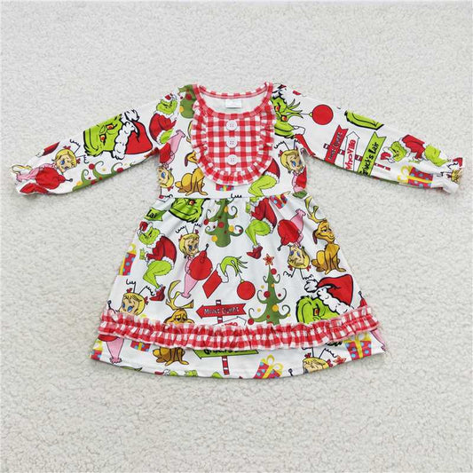 GLD0279  Baby Girls Dogs Flowers Ruffle Knee Length Dresses