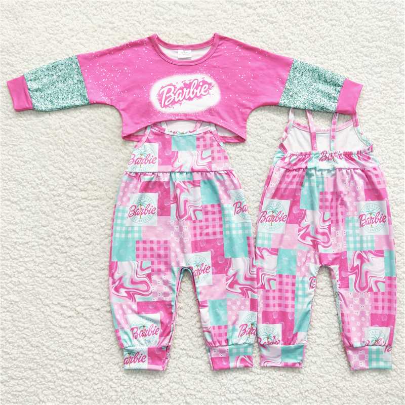 GLP0708Pink patchwork jumpsuit top party girls clothing set