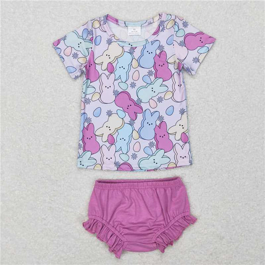 GBO0197  Baby Girls Easter Rabbit Purple Top Bummie Sets