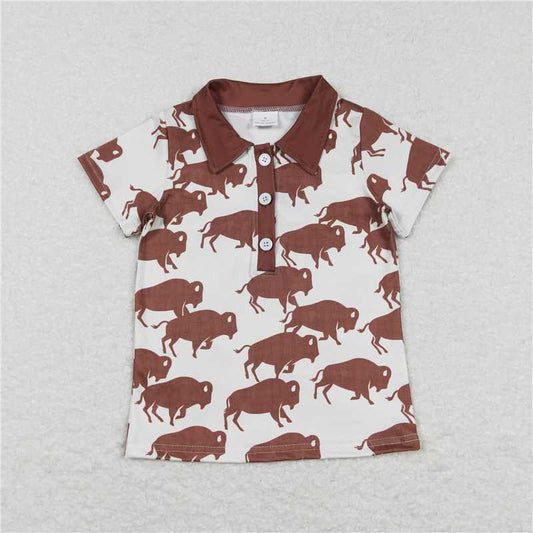 BT0175  Baby Boys Cow Western Short Sleeve Buttons Shirts Tops