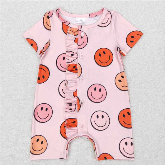 SR0524  Baby Girls Ruffle Smile Western Short Sleeve Rompers