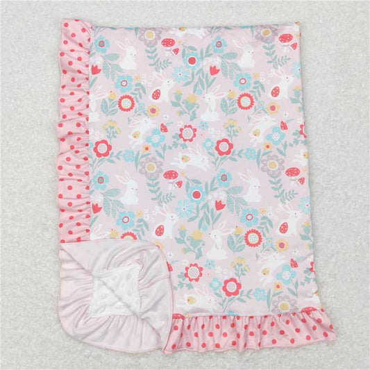 BL0082 Baby Girls Easter Rabbit Minky Blankets