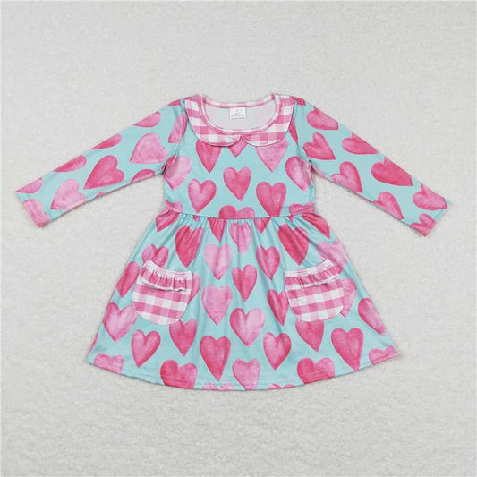 GLD0455  Baby Girls Valentines Hearts Pockets Knee Length Dresses