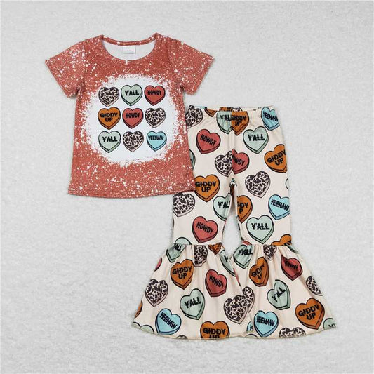 GSPO0900 Letter heart short-sleeved flared trousers suit