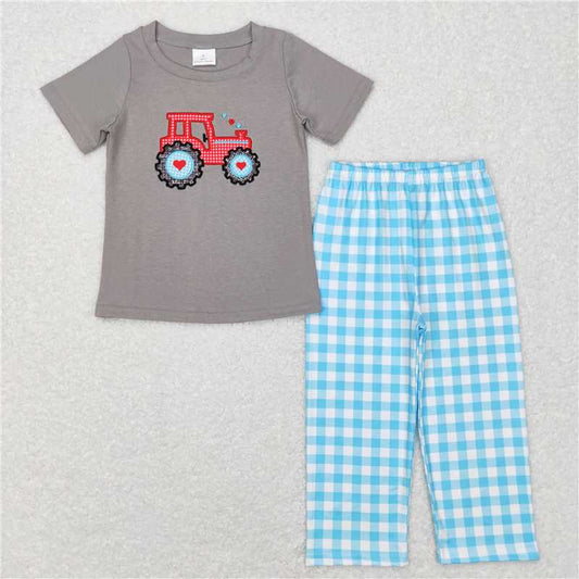 BSPO0193 Baby Boys Valentines Tractor Shirt Pants Clothing Sets