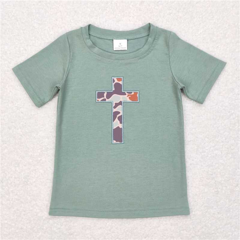 BT0443 Baby Boys Embroidery Easter Camo Cross Tee Shirts Tops