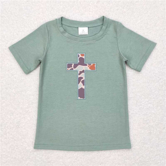 BT0443 Baby Boys Embroidery Easter Camo Cross Tee Shirts Tops