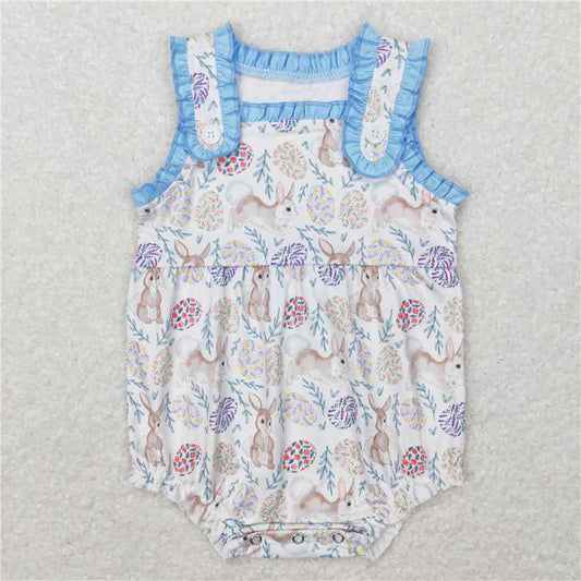 SR0507  Baby Infant Girls Easter Rabbit Flowers Sleeveless Rompers