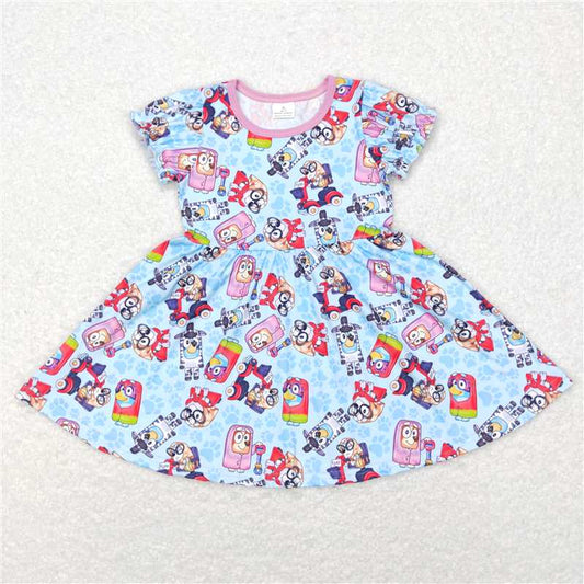GSD0575  Cartoon dog bluey blue short-sleeved dress
