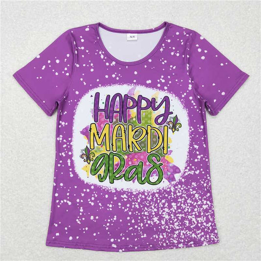 GT0377  Mommy And Me Mardi Gras Purple Bleached Short Sleeve Tee Shirts Tops