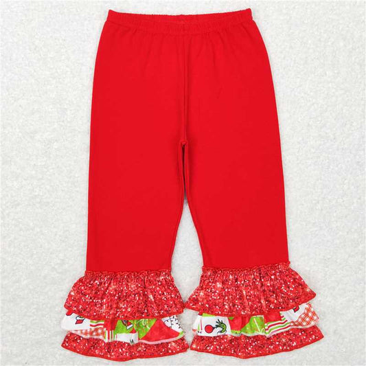 P0358  Baby Girls Christmas Triple Ruffle Sparkle Bottom Pants