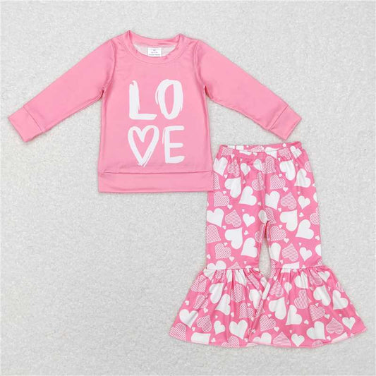 GLP0867Pink love top heart bell bottom pants girls valentine's outfits