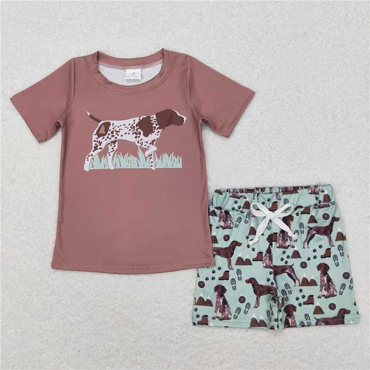 BSSO0335  Baby Boys Dog Short Sleeve Top Shorts Clothes Sets