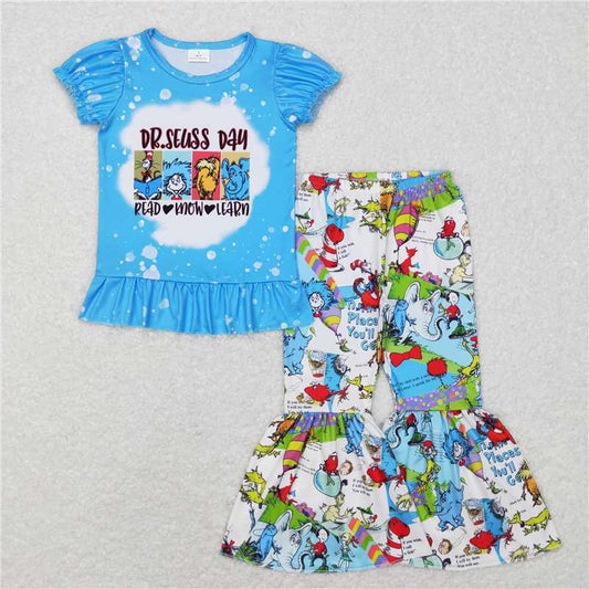 GSPO1099 Dr Seuss Day blue short-sleeved trousers suit