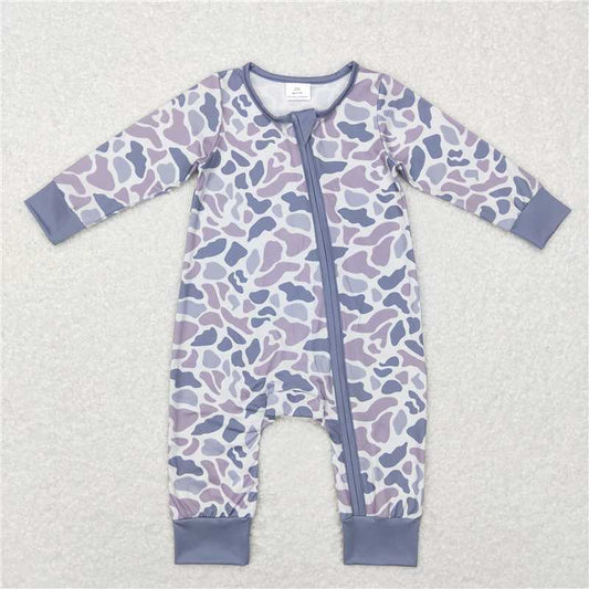USA Shop (in stock) LR0819 Camouflage brown and gray zipper long-sleeved jumpsuit
