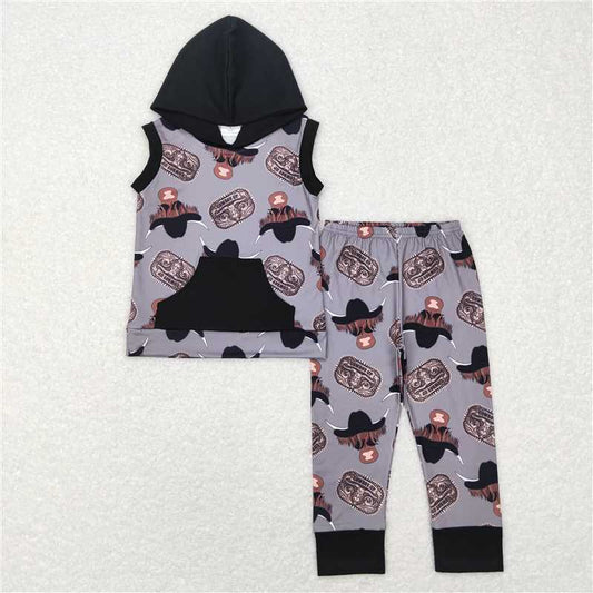 BSPO0069 Baby Boys Western Cow Hoodie Tops Pants Clothes Sets