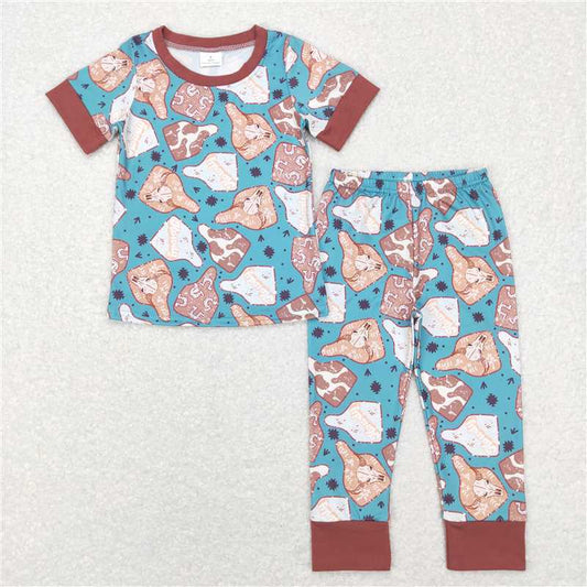 BSPO0238 Baby Kids Toddler Sibling Western Short Sleeve Tee Pants Pajamas Clothes Sets