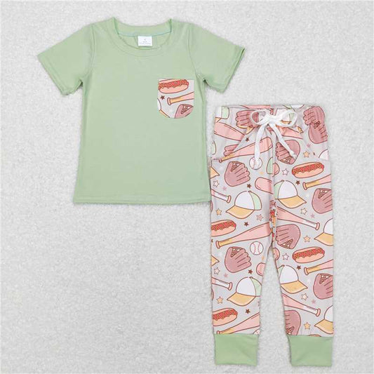 BSPO0166 Baby Boys Short Sleeve Pocket Shirt Baseball Pants Clothes Sets