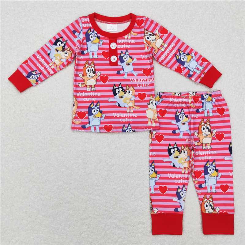 GLP0912Valentine cutie dog stripe baby kids pajamas