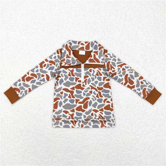 BT0468   Baby Boys Brown Camo Zip Long Sleeve Pullovers Tops