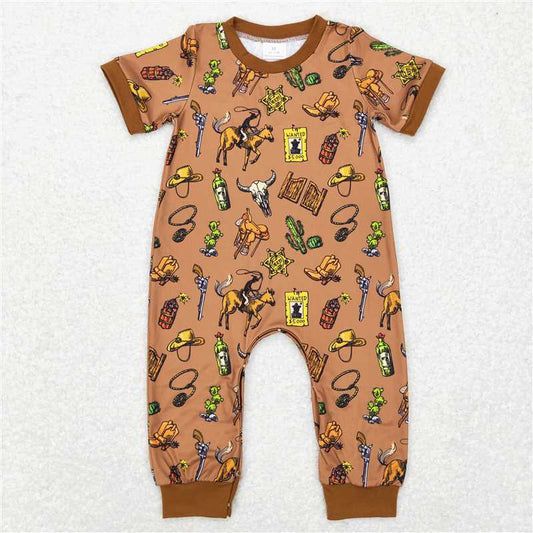SR0569 Sibling Baby Girls Boys Western Cow Short Sleeve Rompers