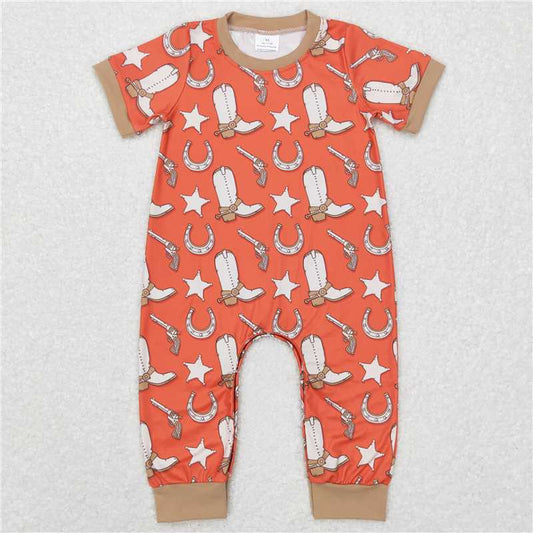 SR0570 Baby Infant Boys Summer Western Boots Stars Rompers