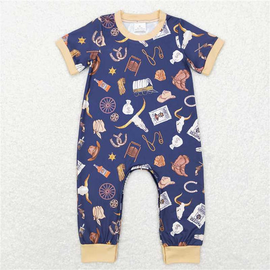 SR0187 Baby Boys Cow Print Western Rompers