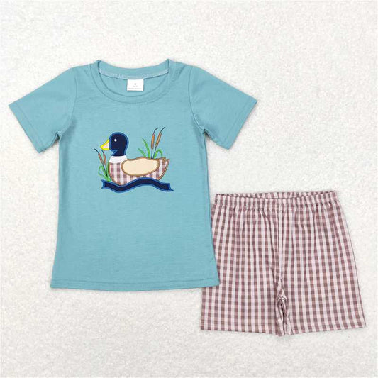12.8 RTS NO MOQ （In stock）Matching BSSO0281 Baby Boys Duck Short Sleeve Tops Shorts Clothing Sets