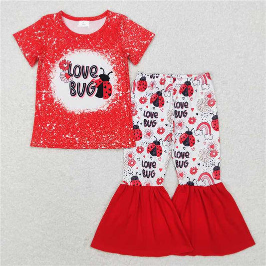 GSPO1102 love bug flower heart ladybug red short-sleeved trousers suit