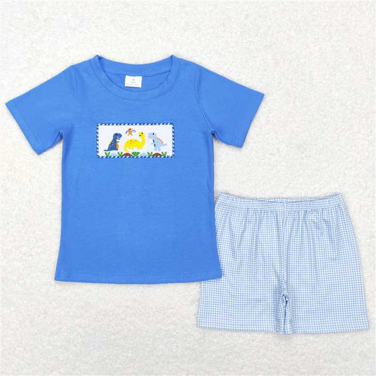 BSSO0293 Baby Boys Dinosaur Summer Blue Tee Shirts Shorts Clothes Sets