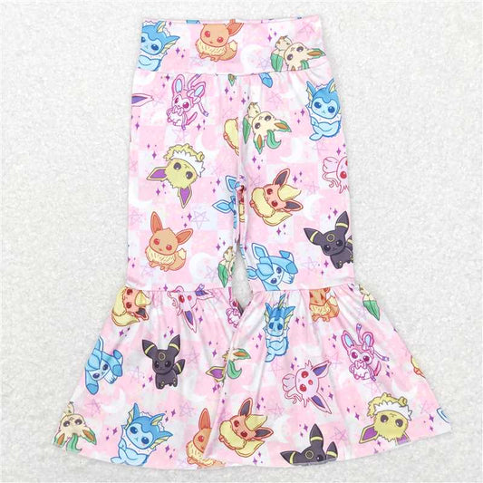 P0384  Baby Girls Pink Animal Cat Flare Bell Bottom Pants