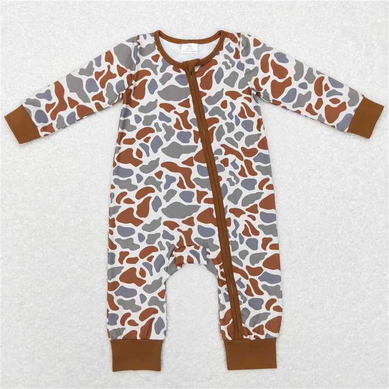 RTS LR0818 RTS NO MOQ  Baby Boys Winter Rompers Camouflage brown green zipper long sleeve jumpsuit