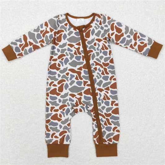 RTS LR0818 RTS NO MOQ  Baby Boys Winter Rompers Camouflage brown green zipper long sleeve jumpsuit