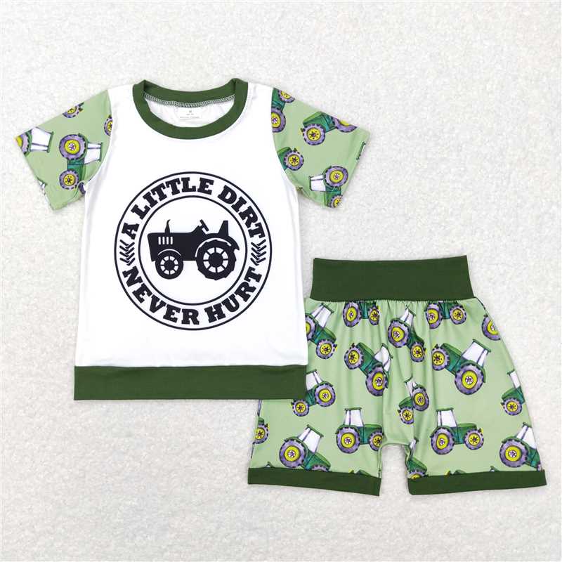 BSSO0328  Baby Boys Tractors Farm Shirt Summer Shorts Clothes Sets