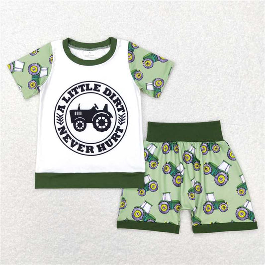 BSSO0328  Baby Boys Tractors Farm Shirt Summer Shorts Clothes Sets