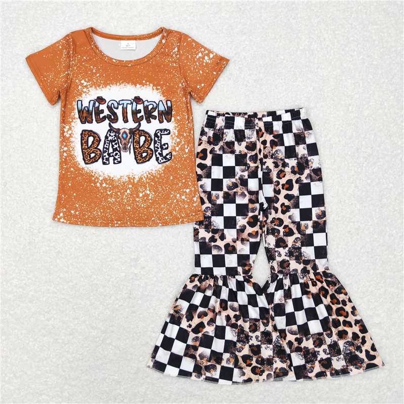GSPO0388 Girls WESTERN BABE brown short-sleeved trousers suit
