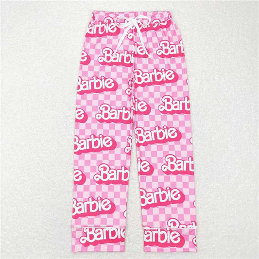 P0356  Adult Women Valentines Pink Checkered Doll Bottom Pants Pajamas