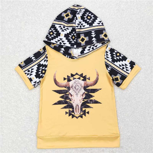 BT0458 Baby Kids Western Cow Skull Short Sleeve Hooded Tops