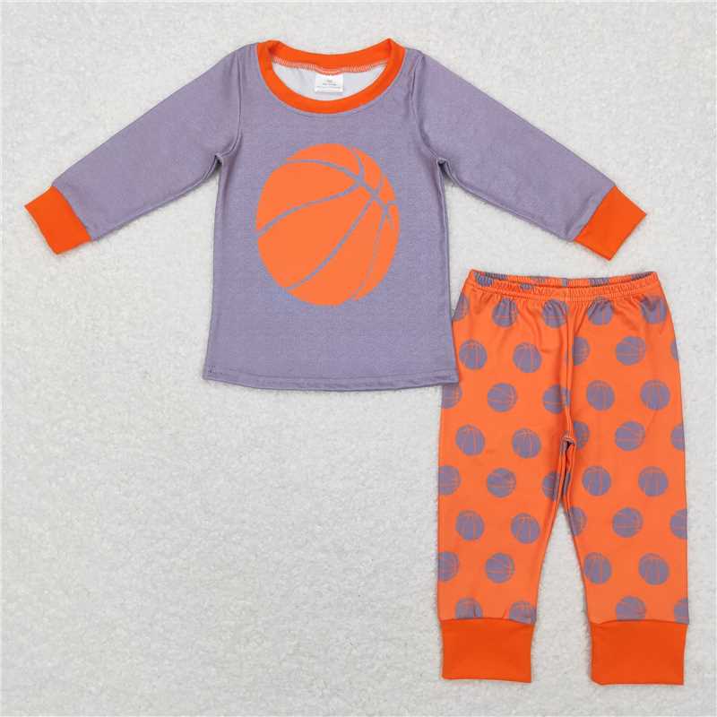 BLP0428Grey orange basketball top pants kids pajamas