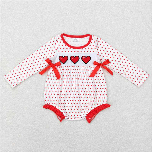 LR0835 Red heart polka dots baby girls valentine's romper