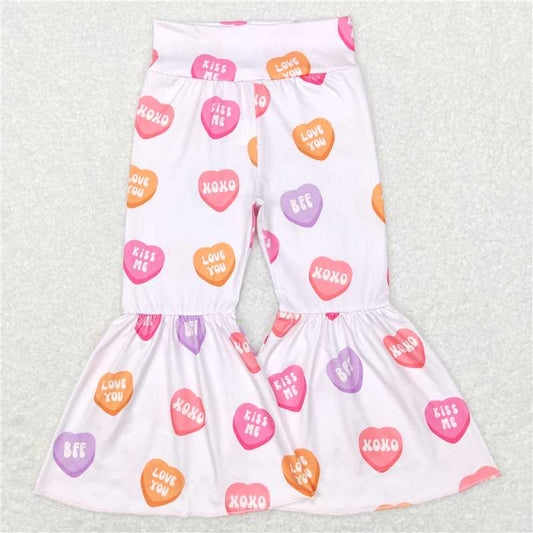 P0367  Baby Girls Valentines Hearts Pink Flare Bell Bottom Pants