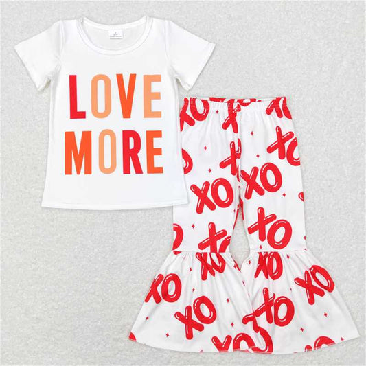 GSPO1122 love more lettering white short-sleeved xo trousers suit
