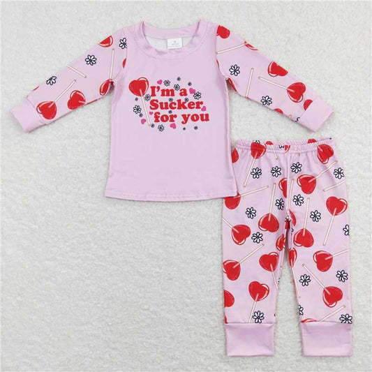 GLP1089 Heart lollipop pink kids girls valentine's pajamas