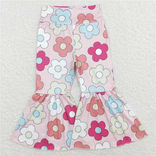 P0361  Baby Girls Spring Colorful Flowers Flare Bell Bottom Pants