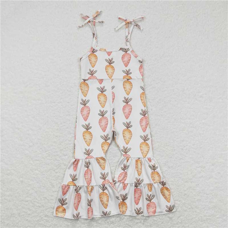 SR0538  Baby Girls Easter Carrots Bell Bottom Straps Jumpsuits Rompers