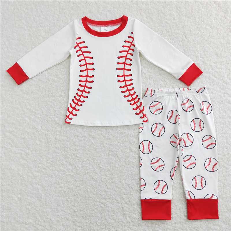 BLP0425RTS NO MOQ Baby Boys Winter Outfits White baseball top pants toddler kids pajamas