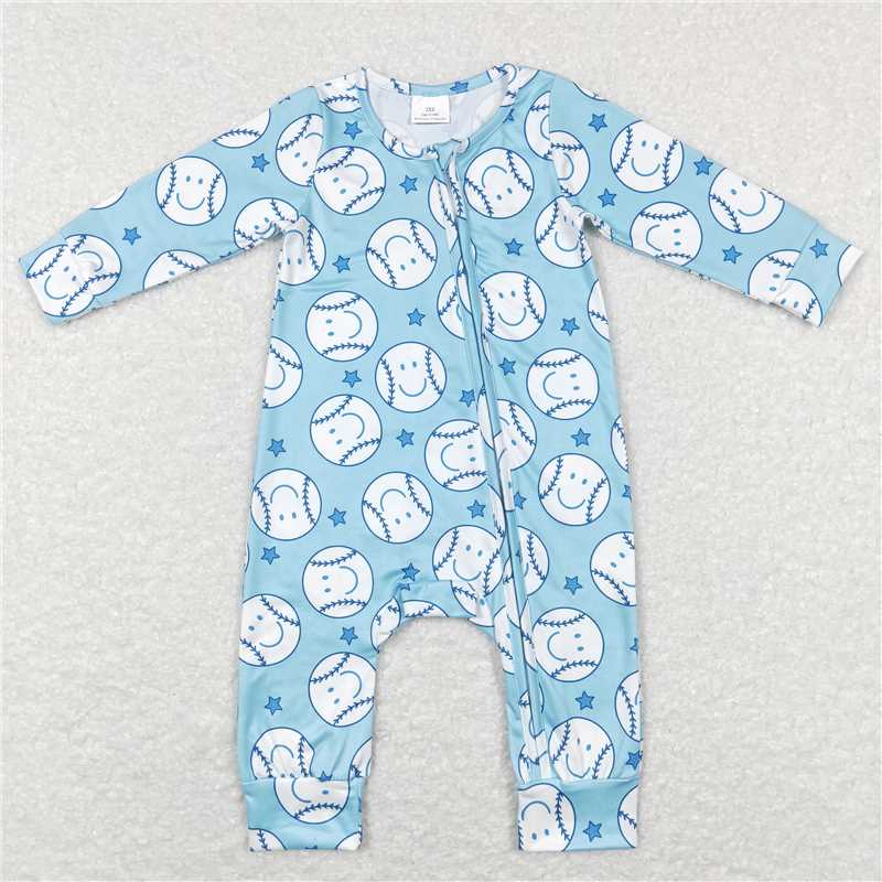 RTS LR0824 Smiley face baseball star blue zipper long sleeve jumpsuit