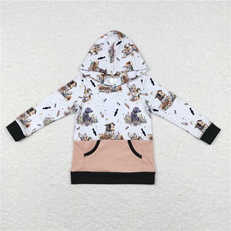 BT0481 Duckdog brown, gray and blue hooded long-sleeved top