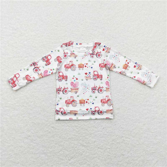 BT0487 Baby Boys Toddler Valentines Tractors Hearts Long Sleeve Shirts Tops
