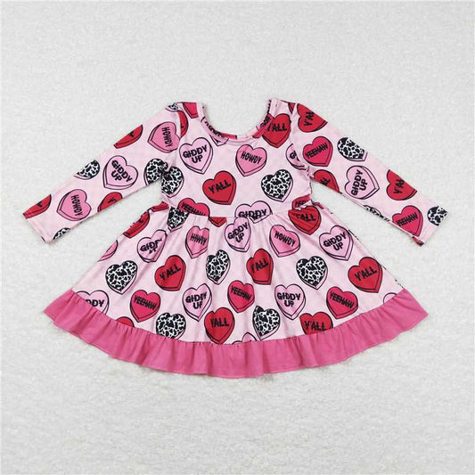 GLD0422  Baby Girls Valentines Hearts Western Knee Length Dresses